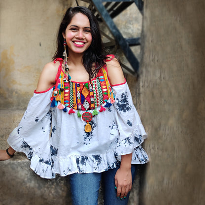 Breezy Hand-embroidered  Tie-dye Boho Top