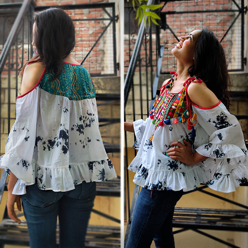 Breezy Hand-embroidered  Tie-dye Boho Top