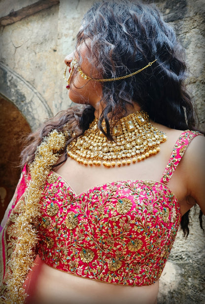 MULTICOLOURED BANARASI BROCADE LEHENGA SET