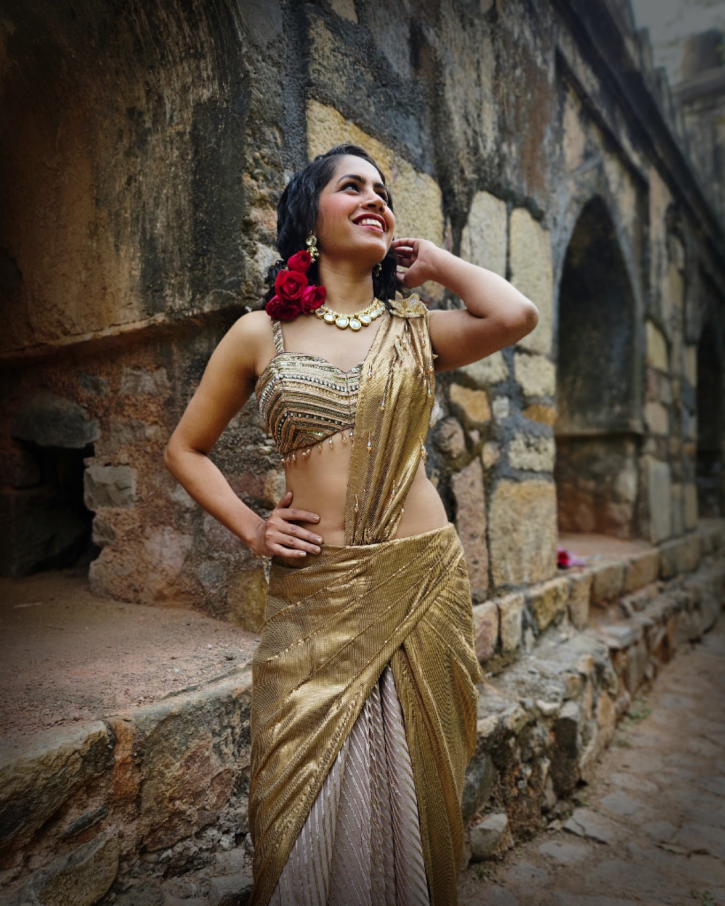 Gold squin saree