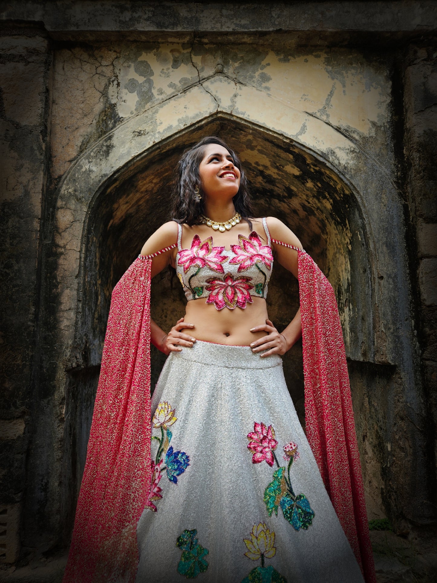 Silver lotus in a pond sequin handwork  lehenga set