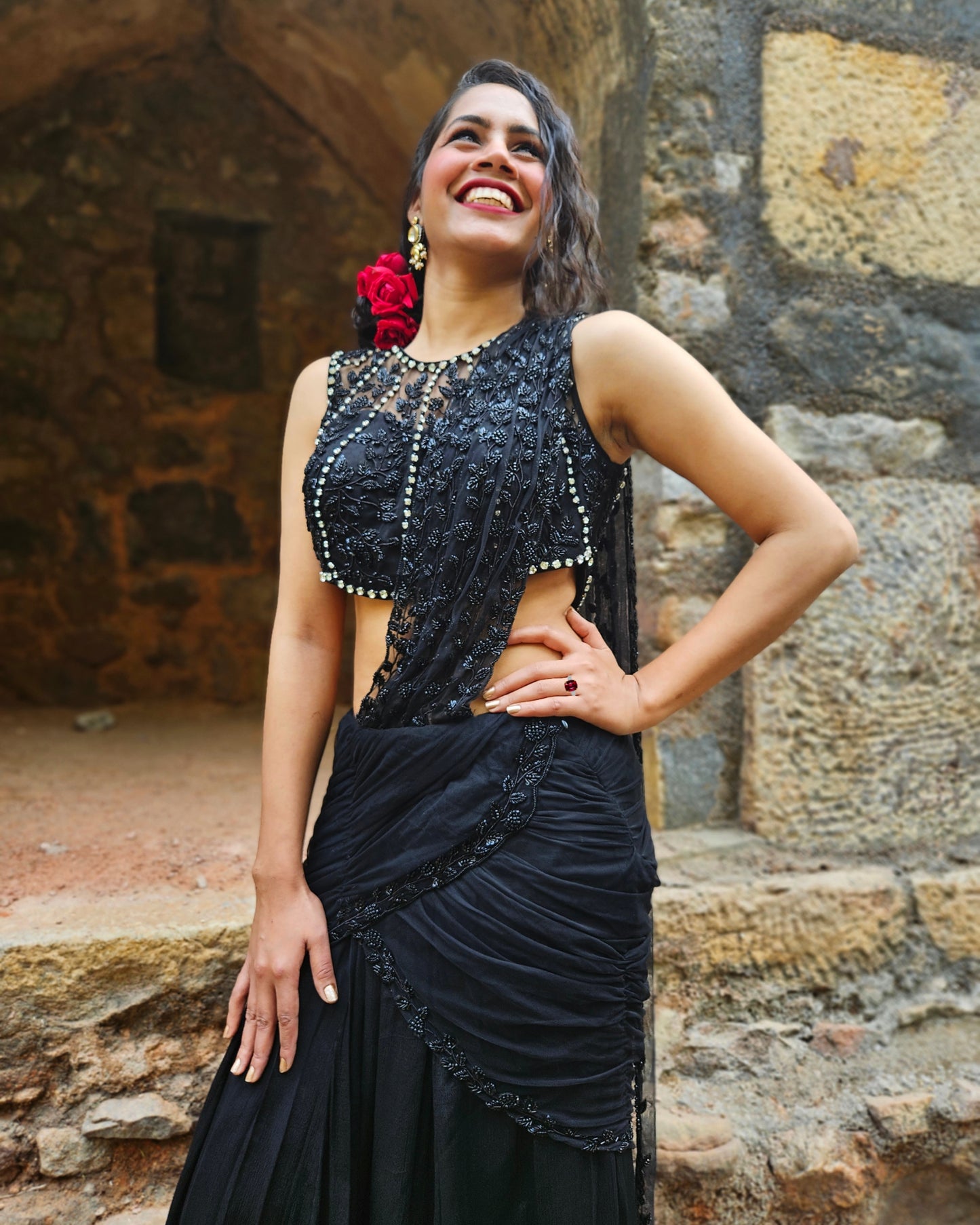 "The Black Diamond"- pre draped cocktail saree