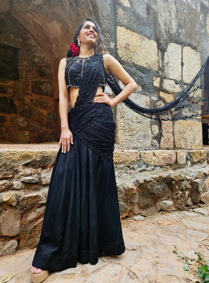 "The Black Diamond"- pre draped cocktail saree