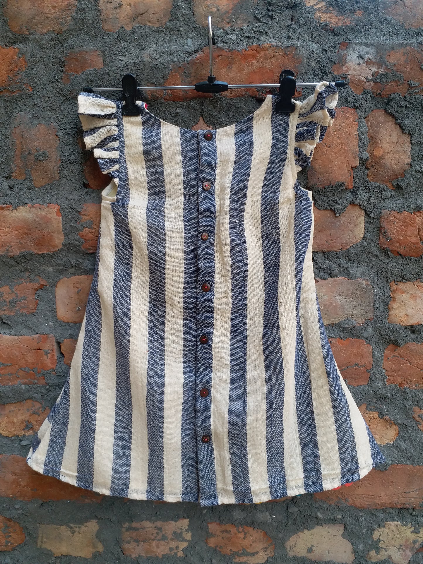 Floral stripes cotton jute dress