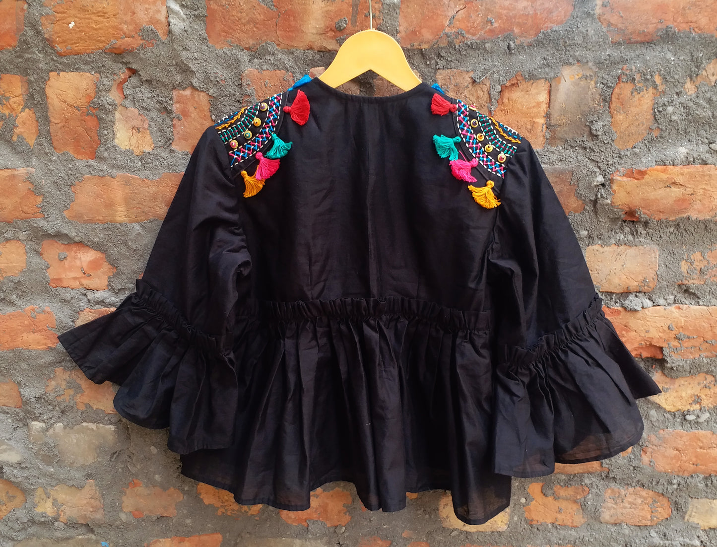 Chanderi Silk Mandal Threadwork Black Peplum Jacket