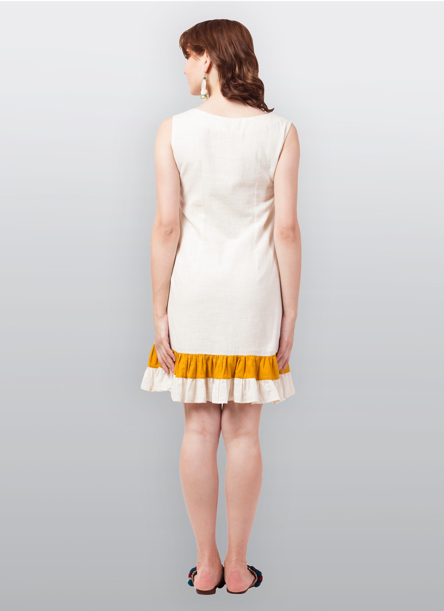 Flower Bunch Threadwork Dress- Offwhite