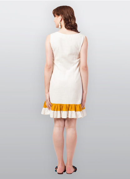 Flower Bunch Threadwork Dress- Offwhite