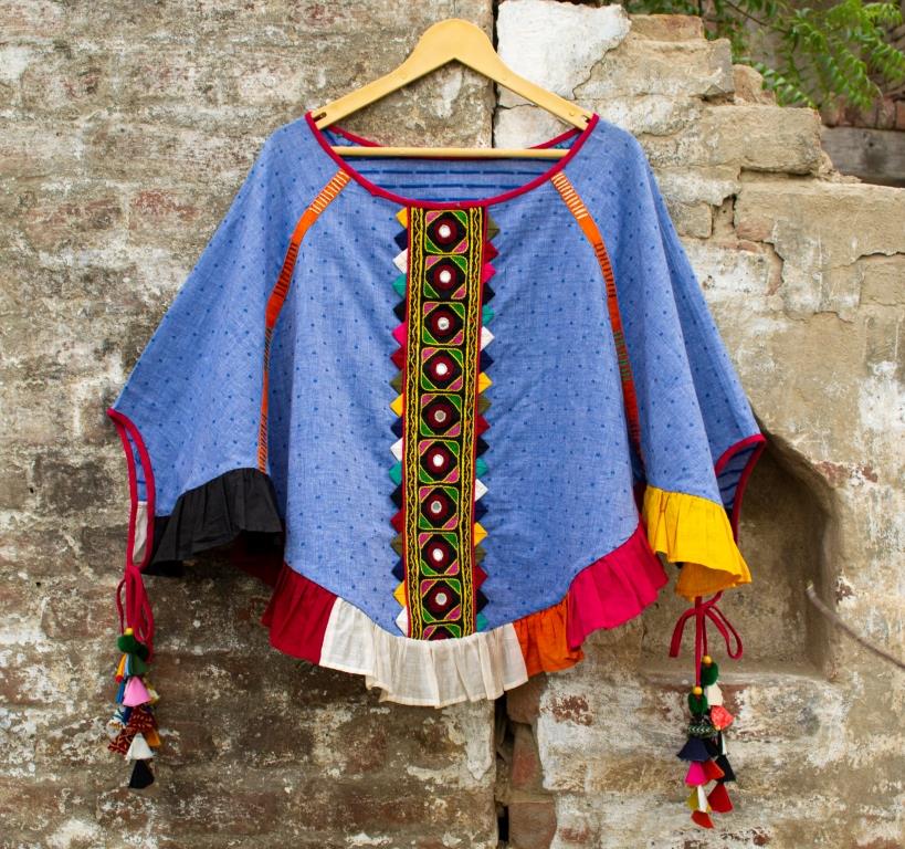 Blue Chambrey Poncho