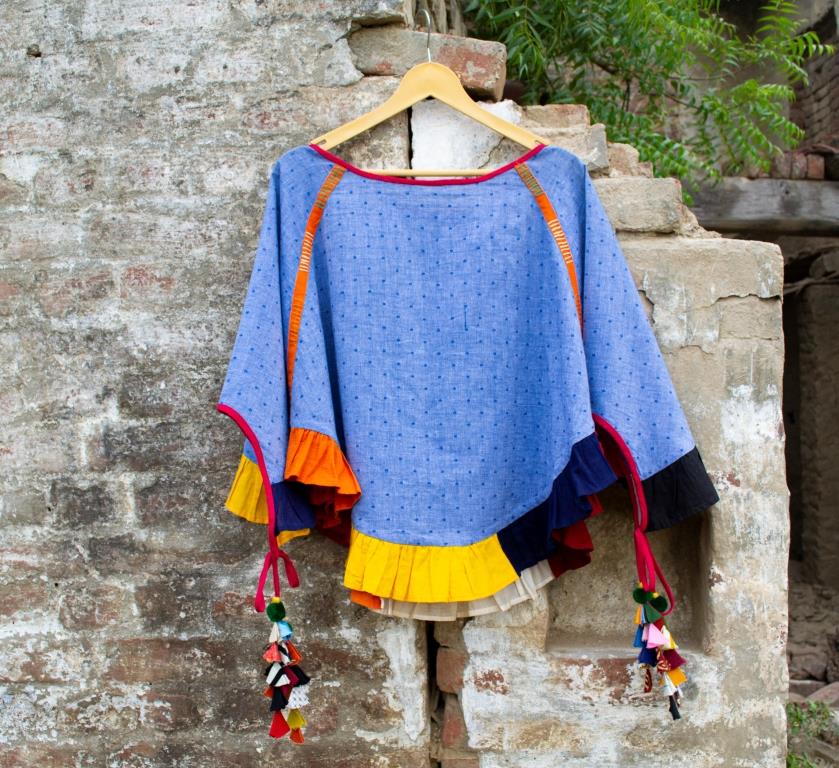 Blue Threadwork Chambrey Poncho