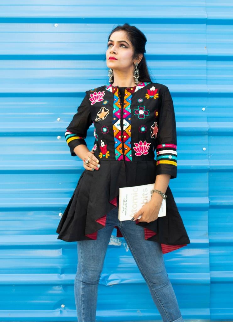 Black Peplum Embroidered Jacket