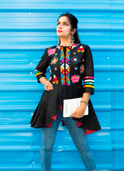 Black Peplum Embroidered Jacket