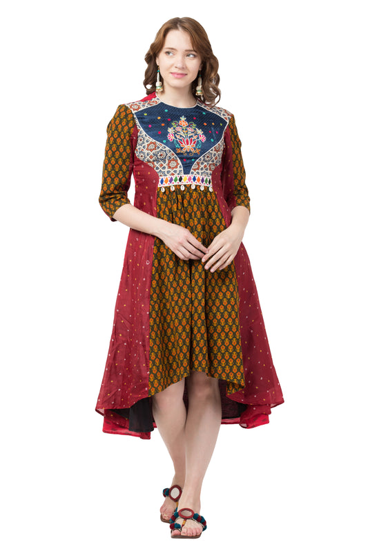 Ajrakh and bandhni C Cut dress