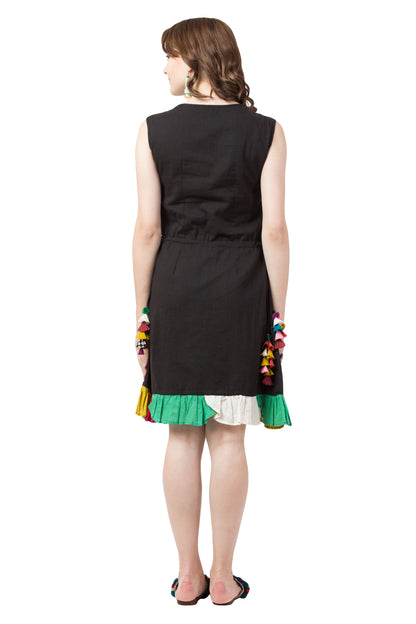 Hand Embroidery Daisy Sheath Dress - Black