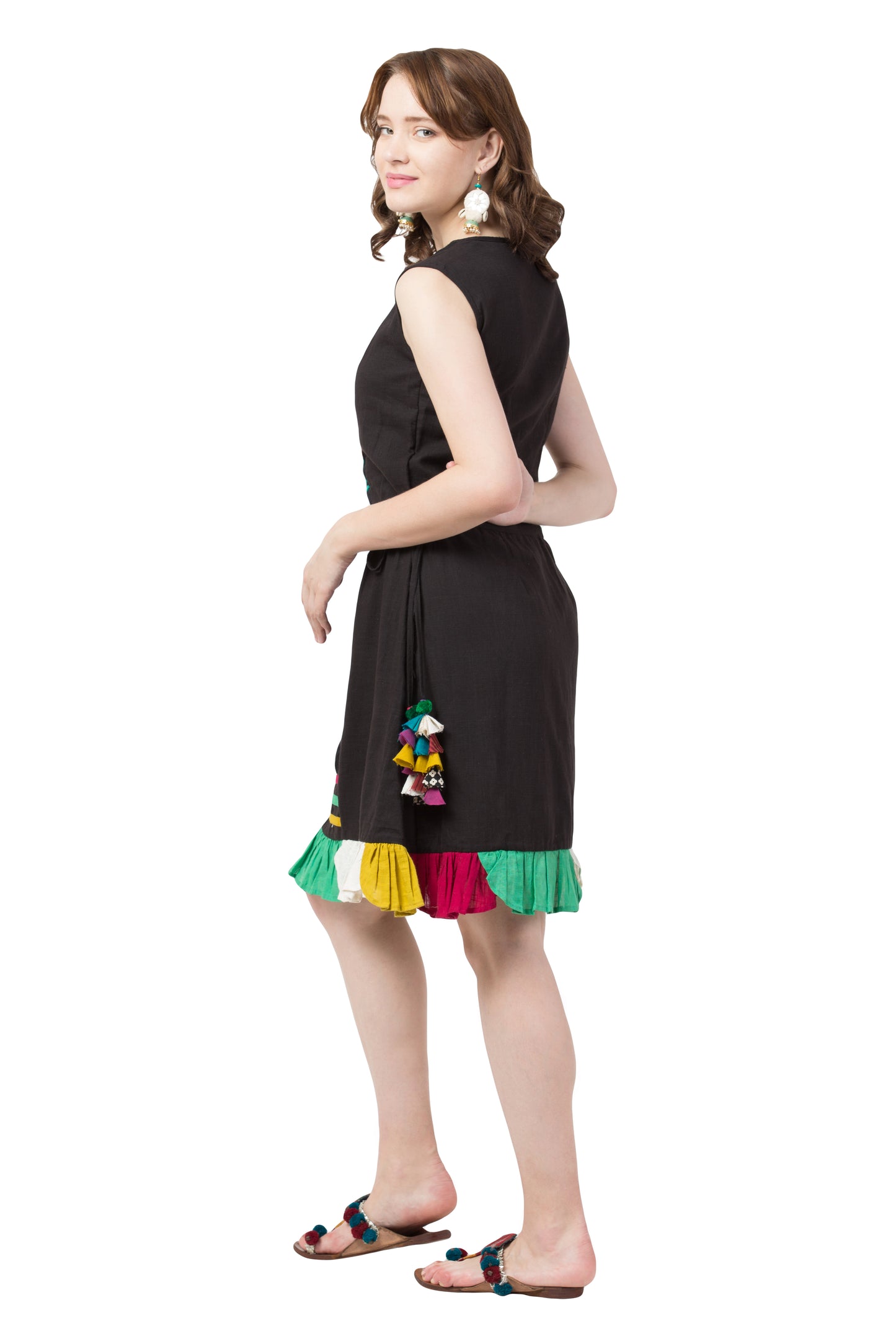 Hand Embroidery Daisy Sheath Dress - Black