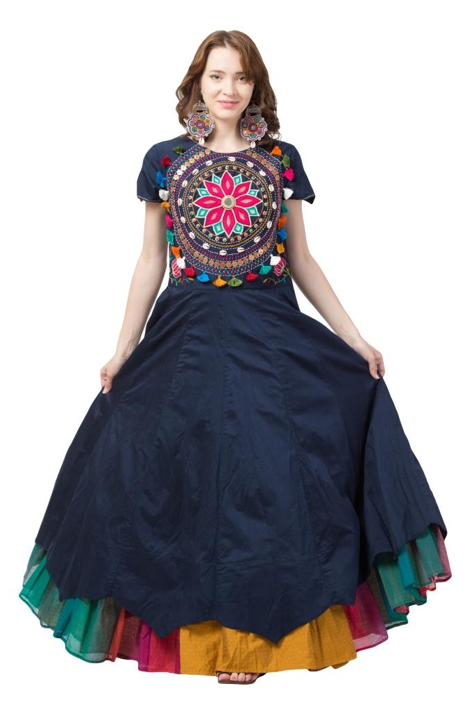 Blooming Sun Mandal Aari Work Navy Gown