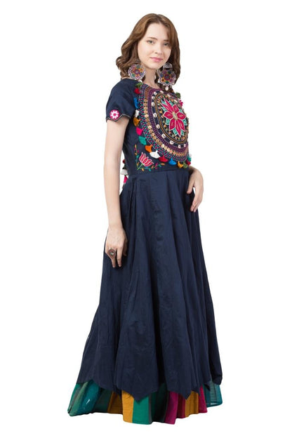 Blooming Sun Mandal Aari Work Navy Gown