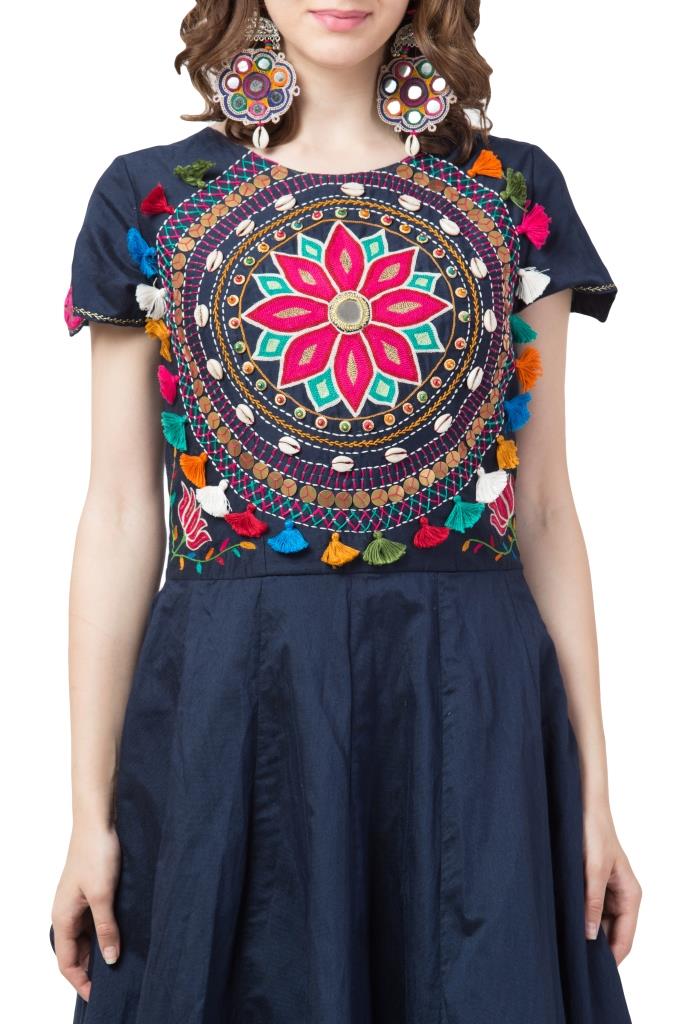 Blooming Sun Mandal Aari Work Navy Gown