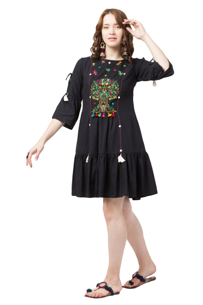 Enchanted Tree Boho Dress- Black