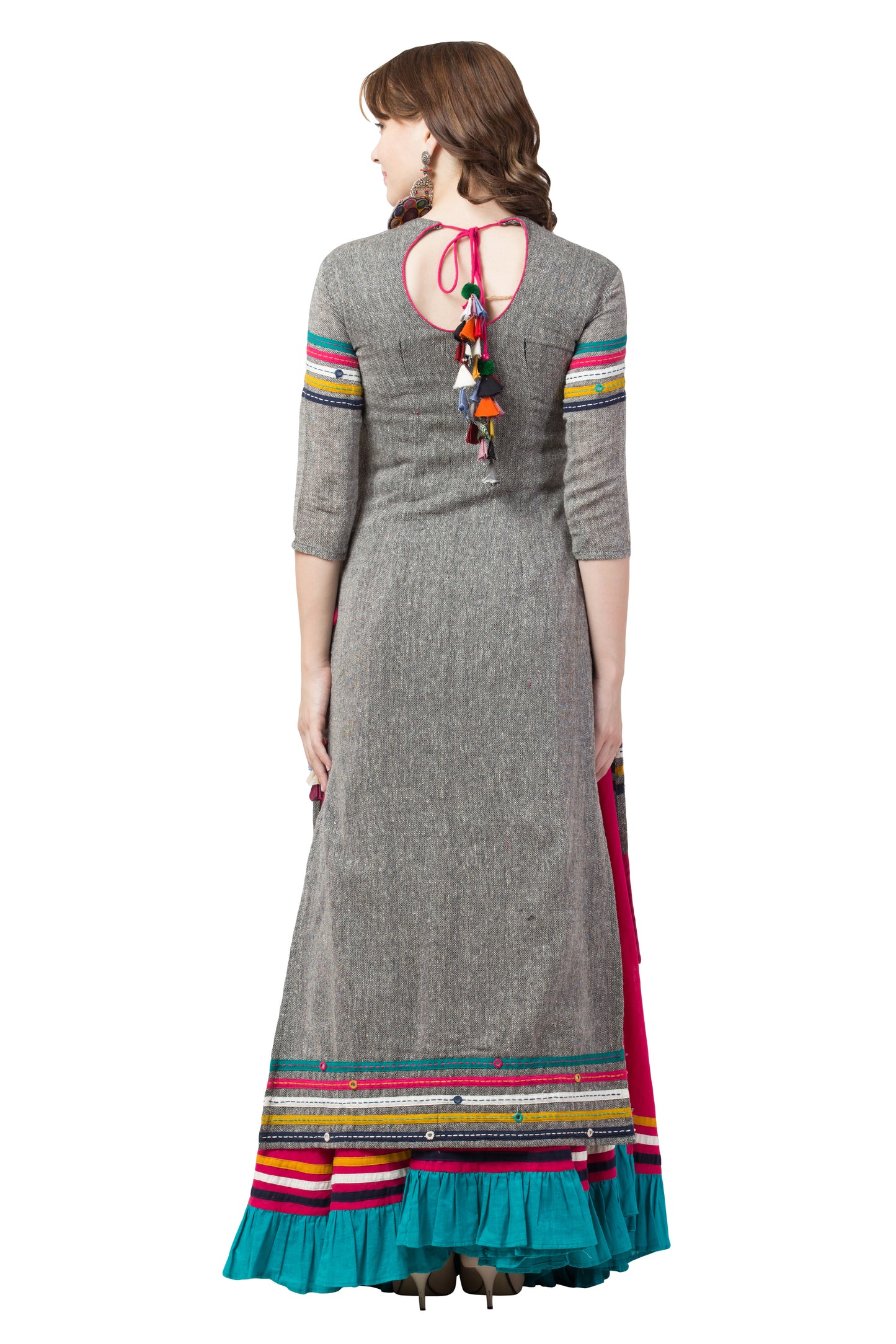 Grey Jute Kurti And Skirt Set