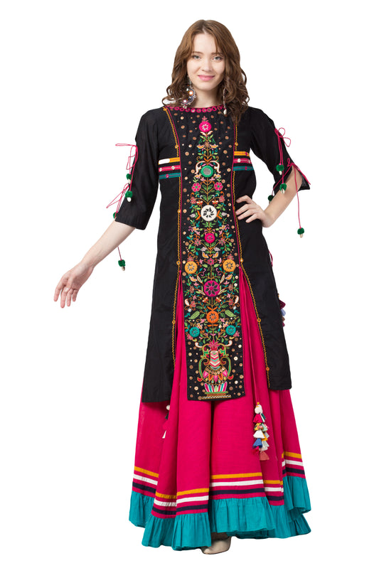 Black Mughal Kurti and Skirt Set