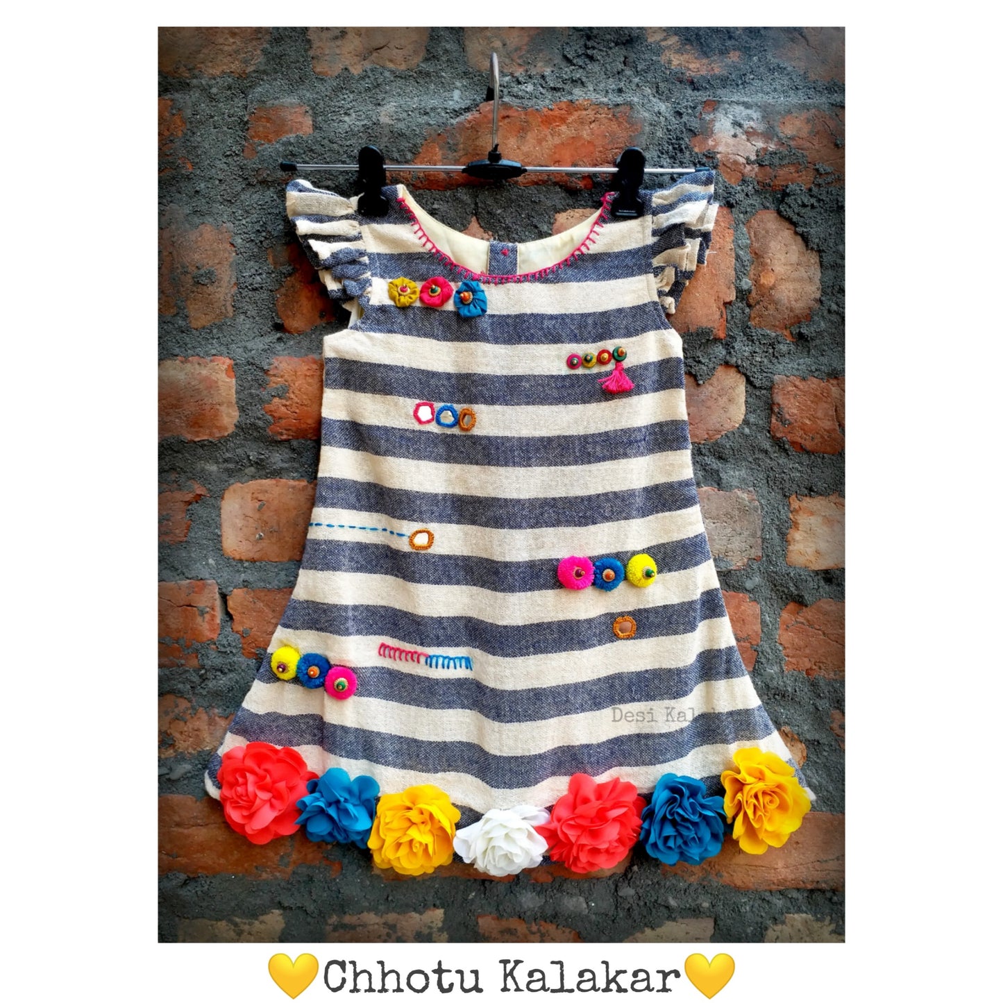 Floral stripes cotton jute dress