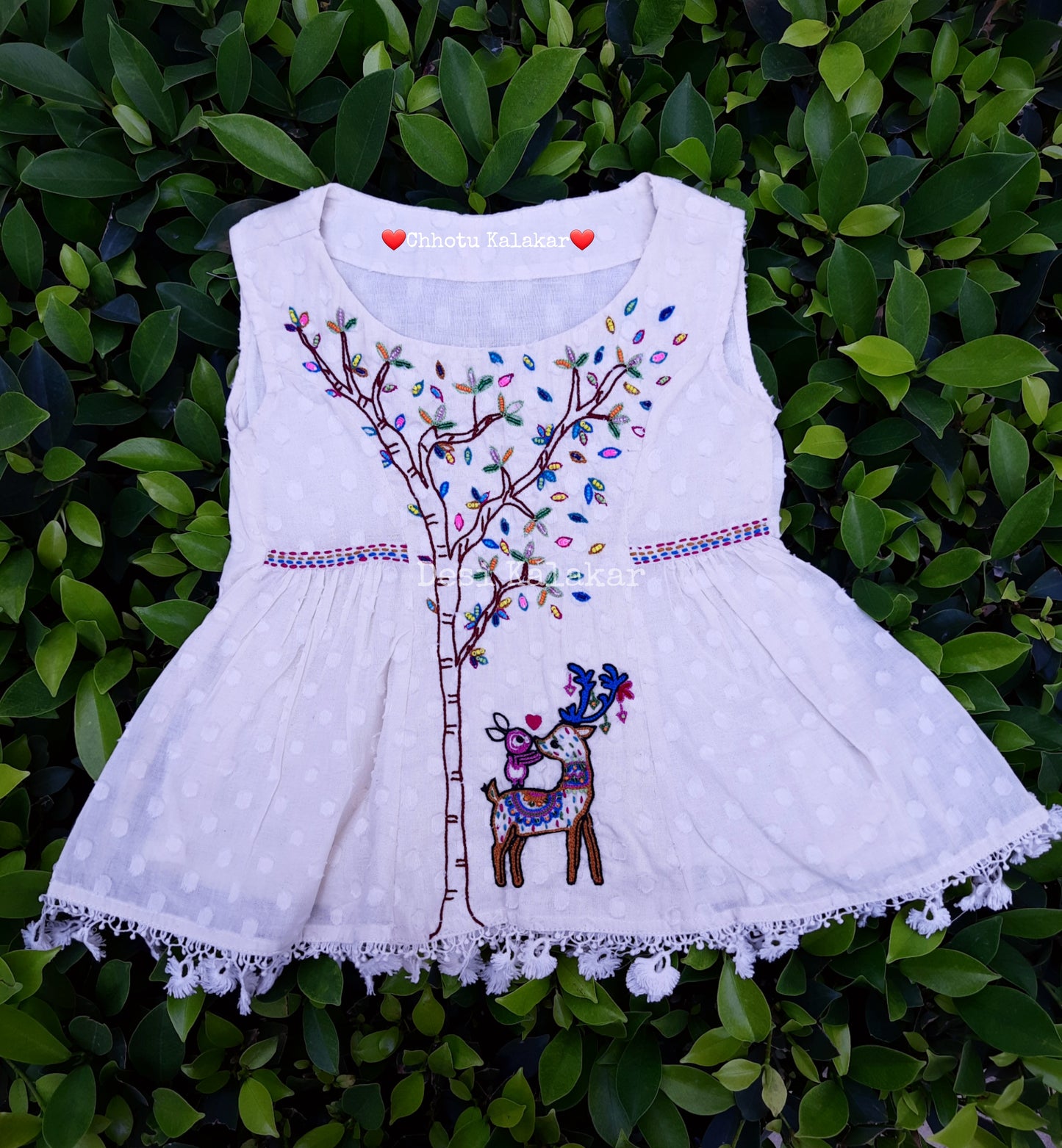 Best friends- deer and rabbit kids cotton tunic- off white