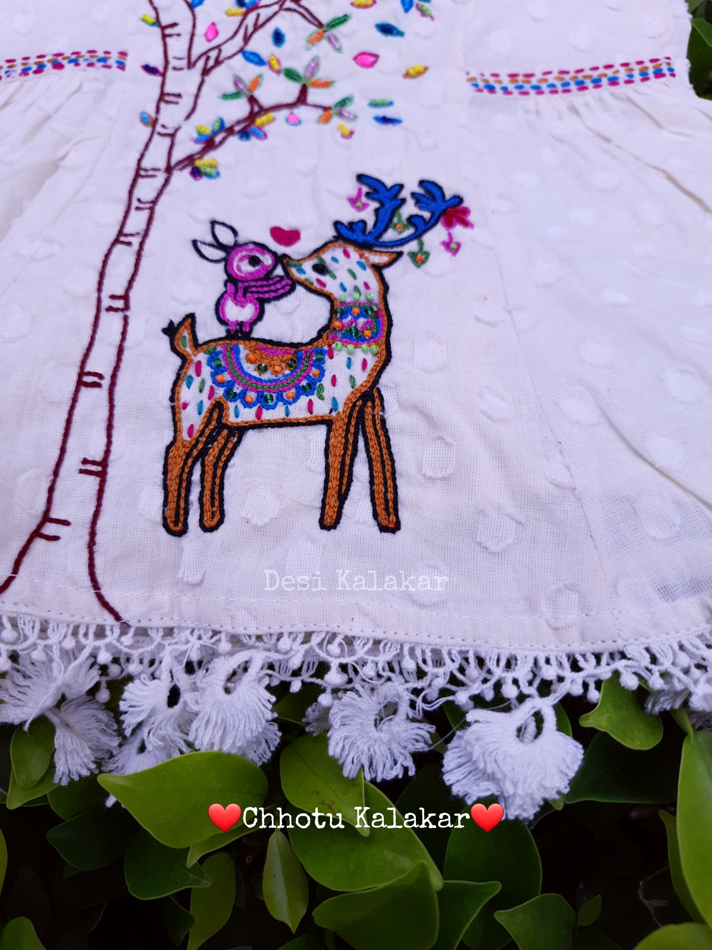 Best friends- deer and rabbit kids cotton tunic- off white