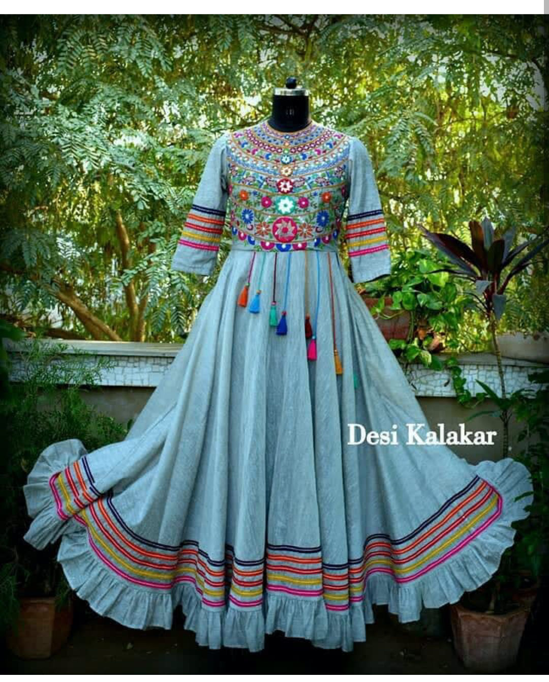 Grey Mandala Chanderi Gown