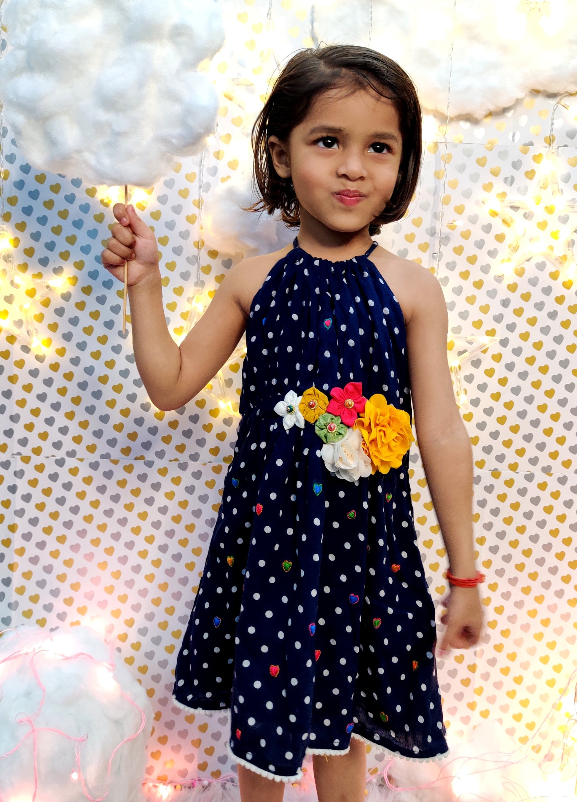 White and blue polka floral dress