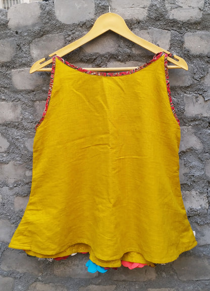 My Garden 3D Floral Spegatti Tank Top - Mustard